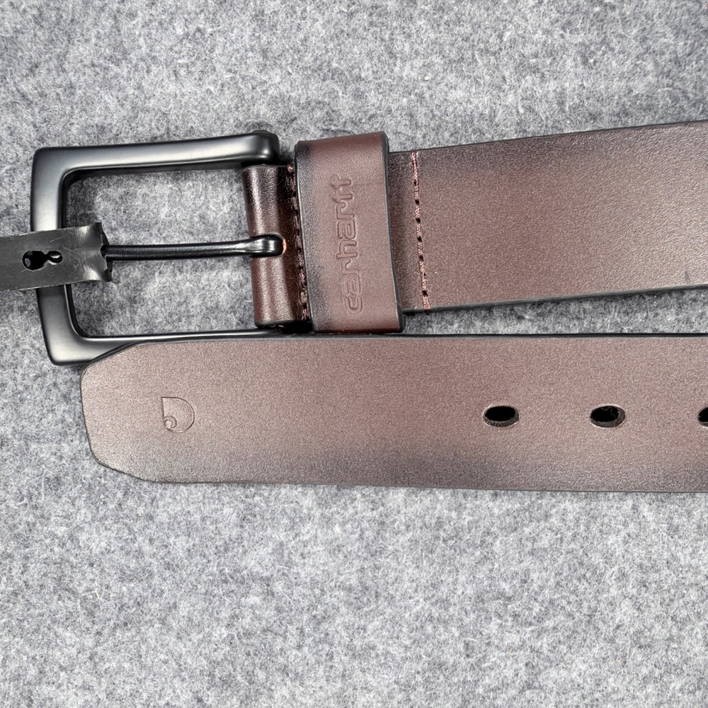 Carhartt Mens Brown Full Grain Leather Belt WB5510-M Matte Black Buckle 44